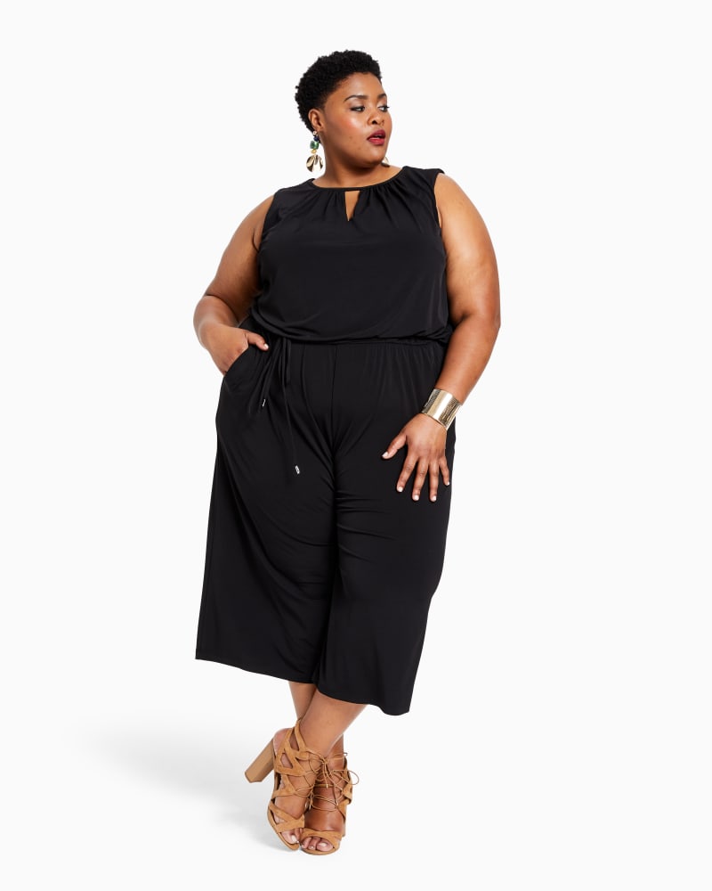 Plus size model with pear body shape wearing Lexington Jumpsuit by London Times | Dia&Co | dia_product_style_image_id:111753